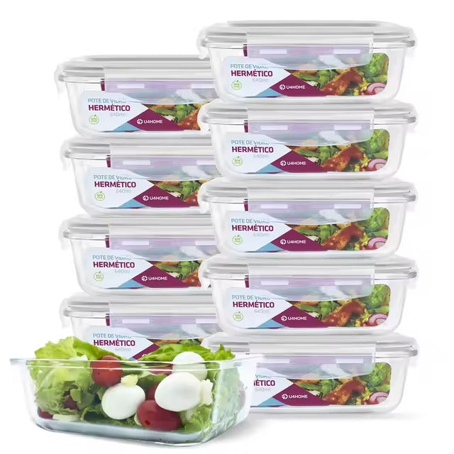 Pack 10 Potes de Vidrio Herméticos 640 ml – Alta Resistencia
